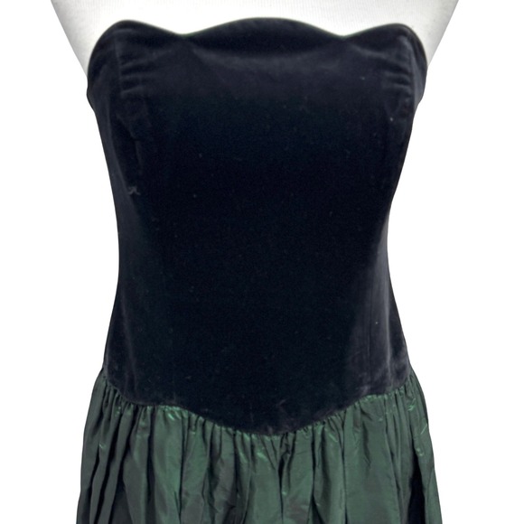VTG 80s Laura Ashley Womens Size 10 Velvet Metallic Taffeta Strapless Dress Gown - Picture 3 of 10